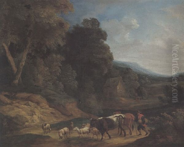 Waldlandschaft Mit Herdenzug Oil Painting by Adriaen Frans Boudewyns the Elder