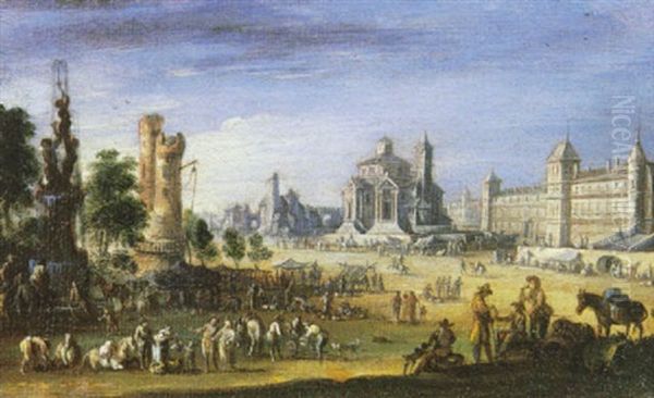 Vue Imaginaire De Paris Avec Le Louvre Et La Tour De Nesles Oil Painting by Adriaen Frans Boudewyns the Elder