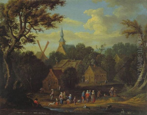 Feiernde Bauern Bei Einem Dorf by Adriaen Frans Boudewyns the Elder