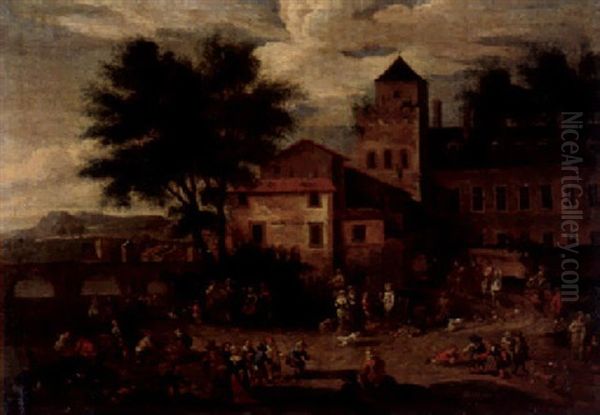 Marktszene Vor Den Toren Einer Stadt Oil Painting by Adriaen Frans Boudewyns the Elder