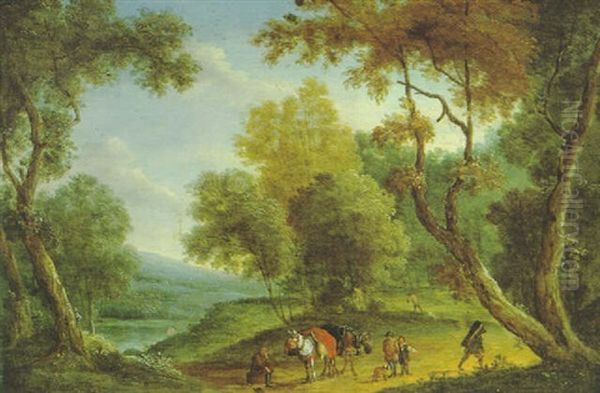 Waldlandschaft Mit Rastenden Eseltreibern Oil Painting by Adriaen Frans Boudewyns the Elder