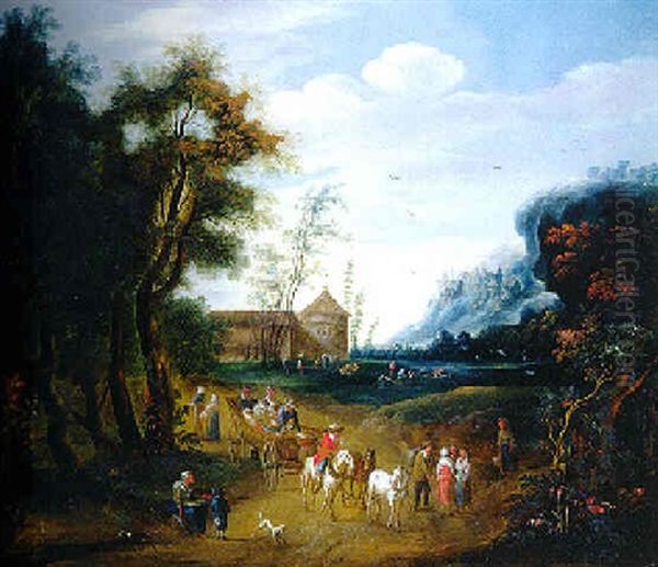 Depart Pour Le Marche Oil Painting by Adriaen Frans Boudewyns the Elder