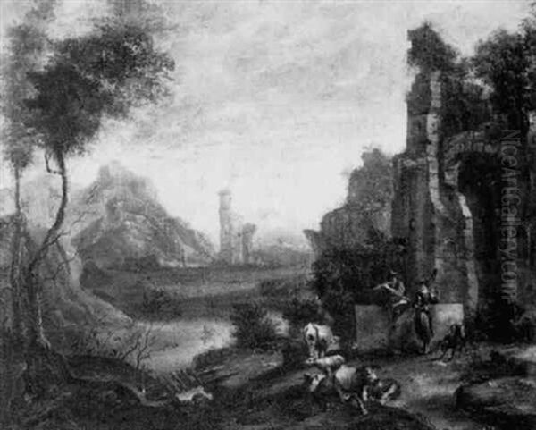 Classical Landscape With Figures Oil Painting by Adriaen Frans Boudewyns the Elder