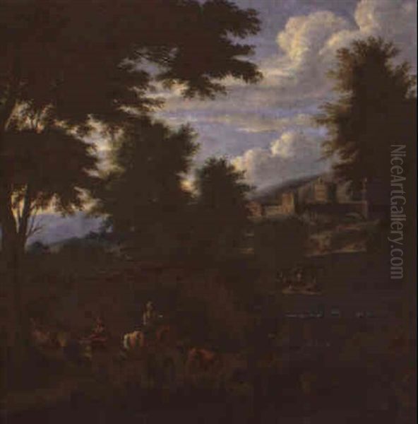 Le Passage Du Gue Oil Painting by Adriaen Frans Boudewyns the Elder