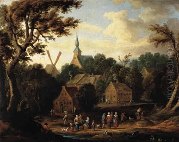 Feiernde Bauern Vor Einem Dorf Oil Painting by Adriaen Frans Boudewyns the Elder