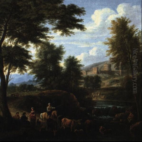 Le Passage Du Gue Oil Painting by Adriaen Frans Boudewyns the Elder