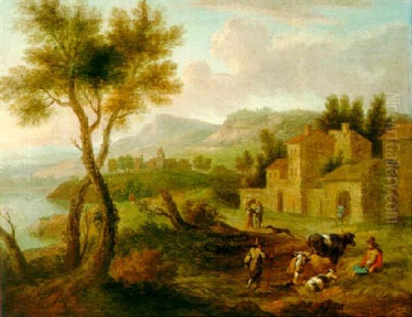 Landscapes With Herdsmen Tending Their Cattle Oil Painting by Adriaen Frans Boudewyns the Elder