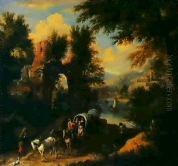 Paysans Sortant Du Village Oil Painting by Adriaen Frans Boudewyns the Elder