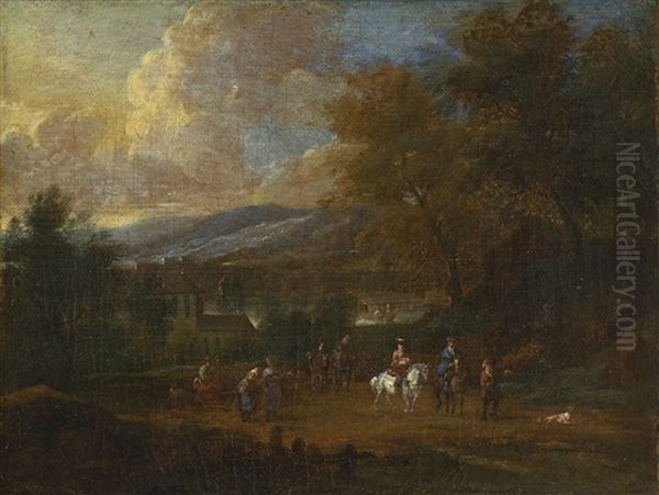 Baumlandschaft Mit Figurenstaffage Oil Painting by Frans Boudewyns