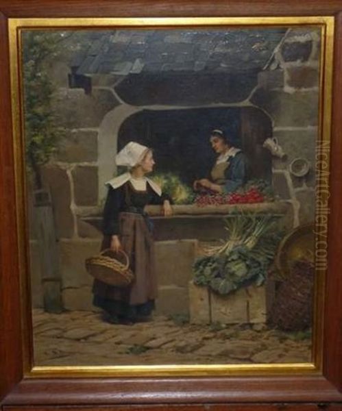 La Marchande De Legumes Oil Painting by Edouard-Louis Boudier