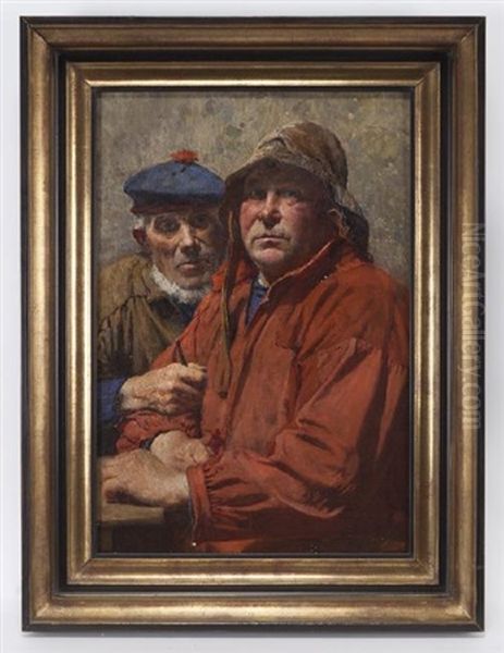 Untitled (two Fisherman) Oil Painting by Alois Boudry