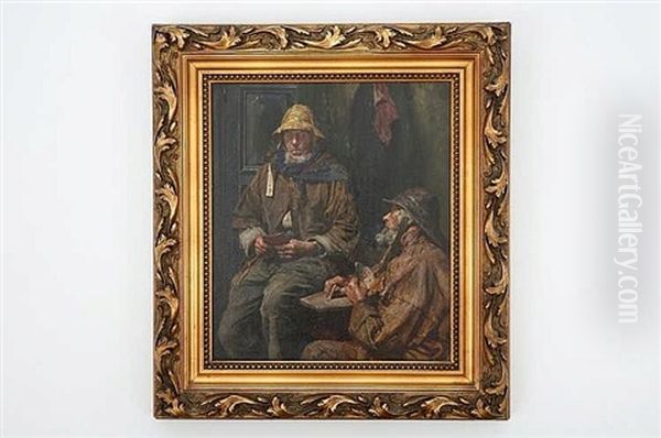 Two Fishermen Playing Cards Oil Painting by Alois Boudry