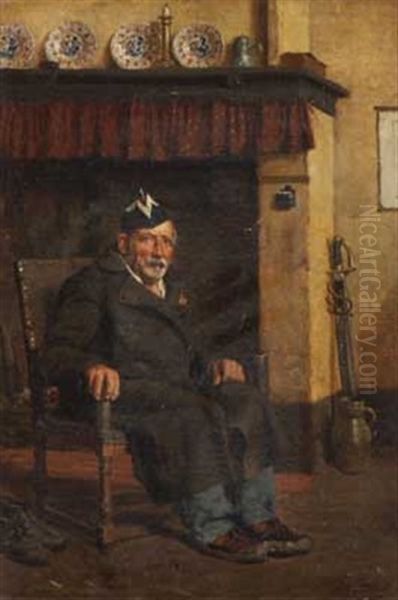 Veteran Vor Dem Kamin Oil Painting by Alois Boudry