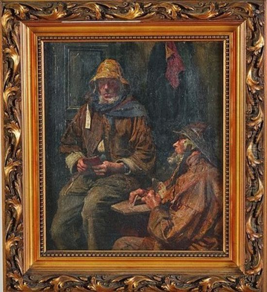 Pecheurs Jouant Aux Cartes Oil Painting by Alois Boudry