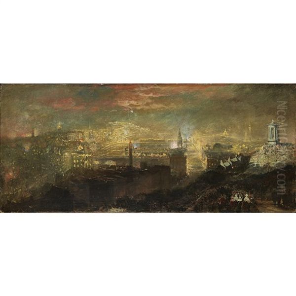 Fireworks Over Edinburgh 10th March 1863 Oil Painting by Samuel Bough