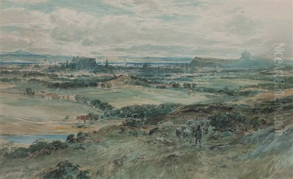 A Panoramic View Of Edinburgh And Arthur's Seat From Blackford Hill/the South Oil Painting by Samuel Bough