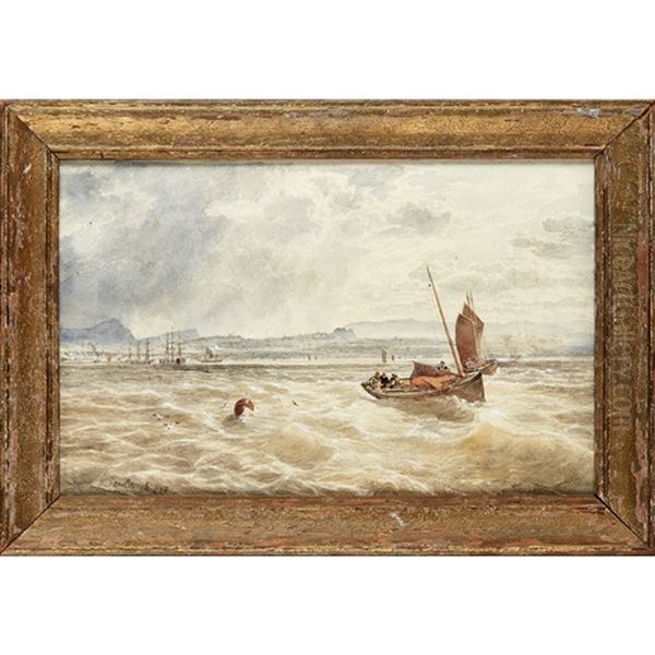 Fishing Boats Off The Port Of Leith With A View Of Edinburgh Oil Painting by Samuel Bough