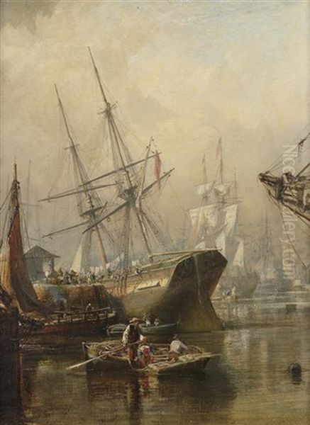 Mid-quay, Greenock Harbour Oil Painting by Samuel Bough