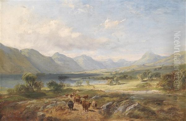 Hochlandrinder Vor Einer Weiten Seelandschaft Oil Painting by Samuel Bough