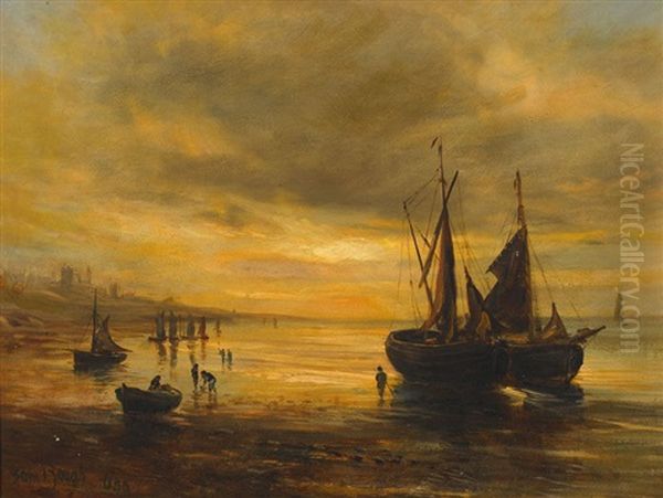 Segelboote An Der Englischen Kuste Bei Sonnenuntergang Oil Painting by Samuel Bough