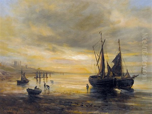 Segelboote An Der Englischen Kuste Bei Sonnenuntergang Oil Painting by Samuel Bough