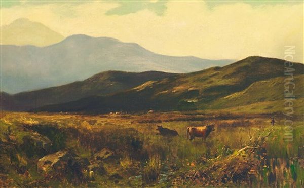 Schottisches Hochmoor Mit Rindern An Einem Spatsommerabend Oil Painting by Samuel Bough