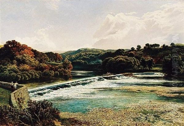 Fishing By The Weir Oil Painting by Samuel Bough