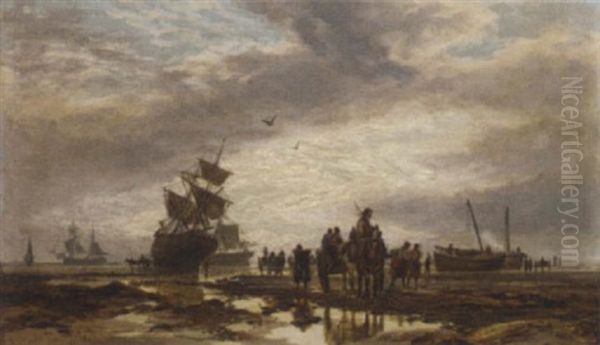 Kelp Gatherers At Low Tide Oil Painting by Samuel Bough