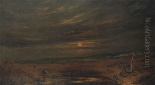 A Sunset Landscape Oil Painting by Samuel Bough