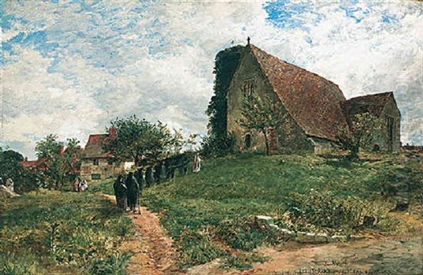 The Church With Hospital Of St. Nicholas, Hambledown Near Canterbury Oil Painting by Samuel Bough