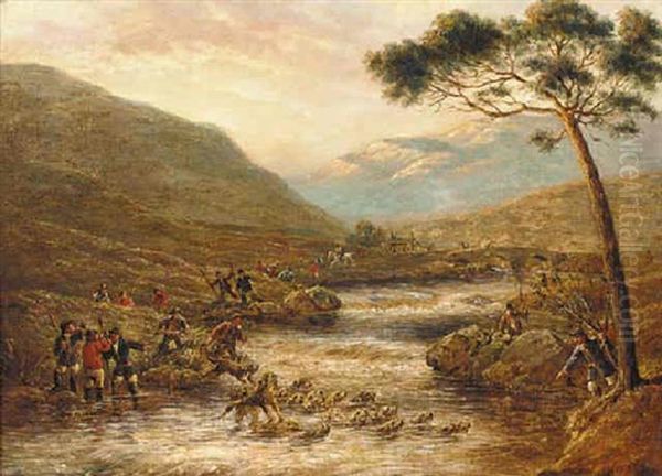 Otter Hunting Oil Painting by Samuel Bough