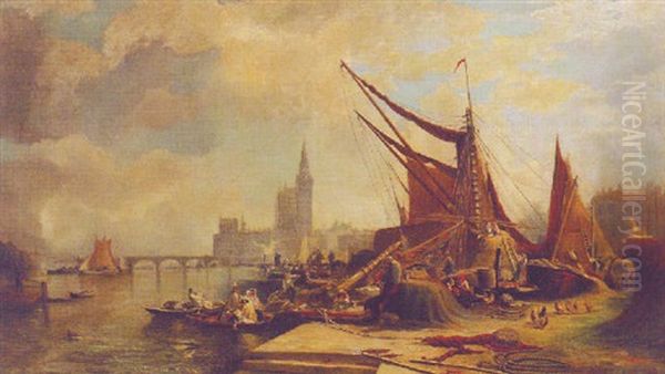 The Thames At Westminster Oil Painting by Samuel Bough