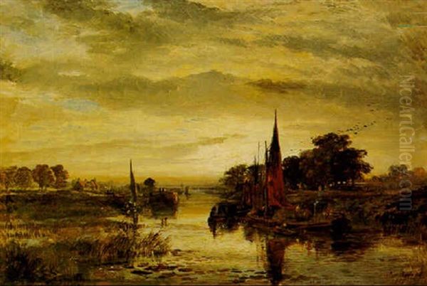 On The Irwell, Sunrise Oil Painting by Samuel Bough