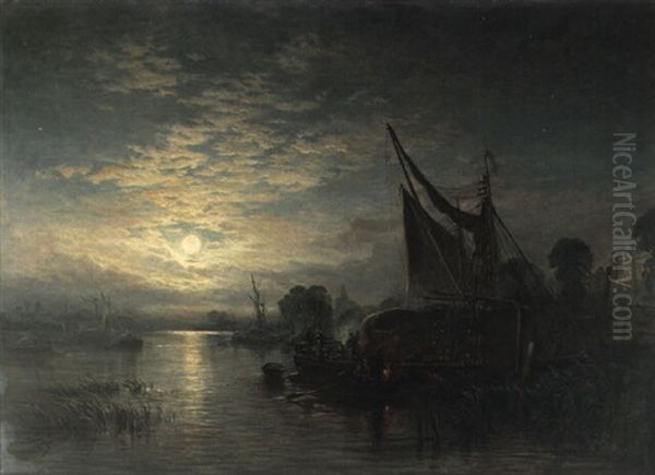 Moonlight On The Avon Oil Painting by Samuel Bough