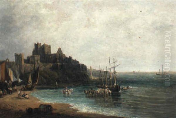 A Scottish Port Oil Painting by Samuel Bough