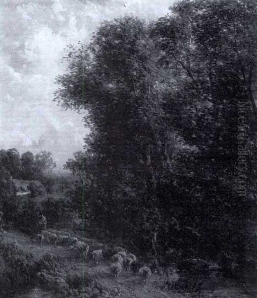 A Flock Of Sheep By A Wooded Stream Oil Painting by Samuel Bough