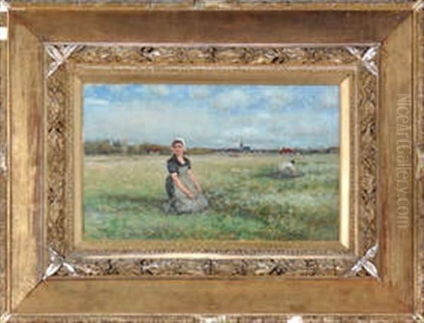 French Provincial Farm Girls Working In A Field Oil Painting by George Henry Boughton