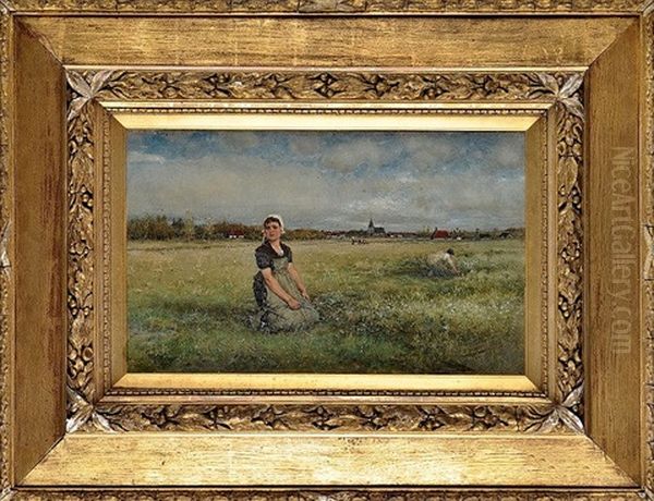 French Provincial Farm Girls Working In A Field Oil Painting by George Henry Boughton