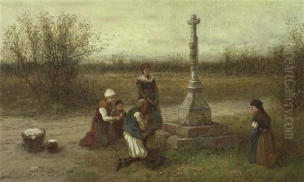 Familie Vor Einem Kreuz Oil Painting by George Henry Boughton