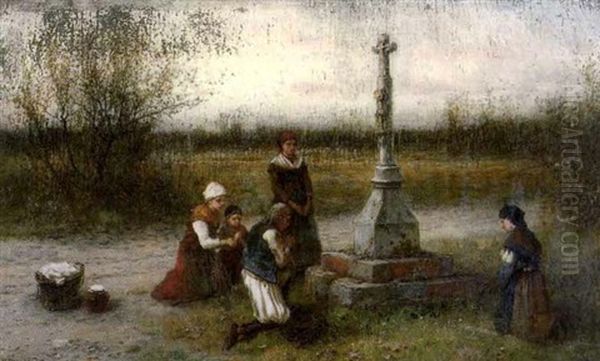 Familie Bei Der Andacht Vor Einem Wegkreuz Oil Painting by George Henry Boughton