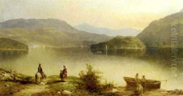 An Extensive Scottish Lake View With Figures In The Foreground Oil Painting by George Henry Boughton