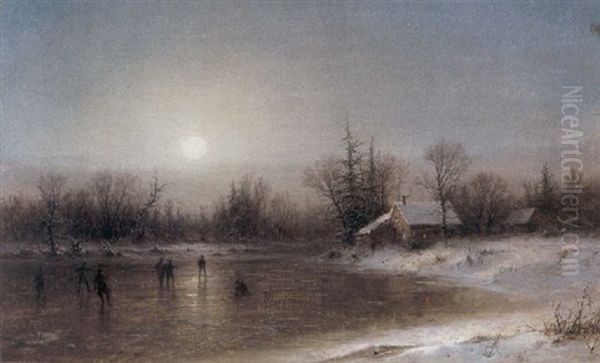 Moonlight Skaters Oil Painting by George Henry Boughton