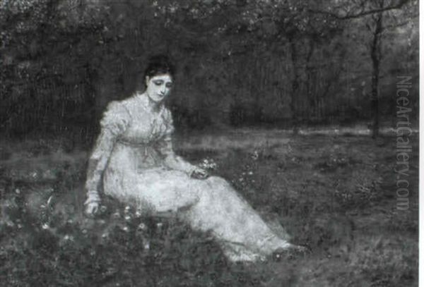 The Flowers Of Spring/young Woman Seated In A Landscape Oil Painting by George Henry Boughton