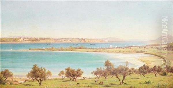 Bergers Devant Le Lac D'ichkeul, Tunisie Oil Painting by Auguste Bougourd