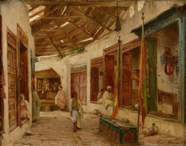 Dans Le Souk Oil Painting by Cecile Augustine Bougourd