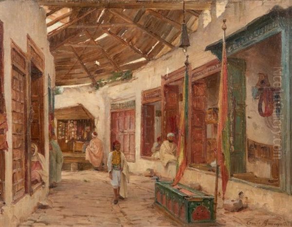 Le Souq Des Selliers A Tunis The Saddlers Market In Tunis Oil Painting by Cecile Augustine Bougourd