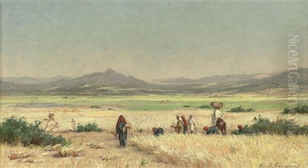 Harvesters At Smindja, Tunisia Oil Painting by Cecile Augustine Bougourd