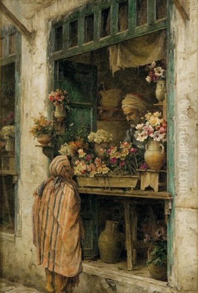 L'echoppe Du Fleuriste Oil Painting by Cecile Augustine Bougourd