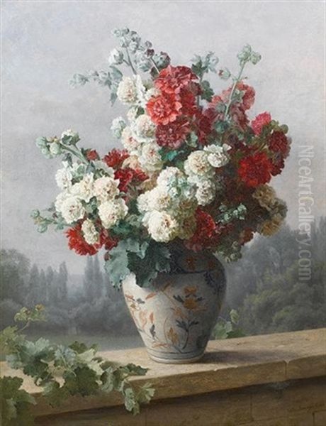 Peonies In Vase Oil Painting by Cecile Augustine Bougourd