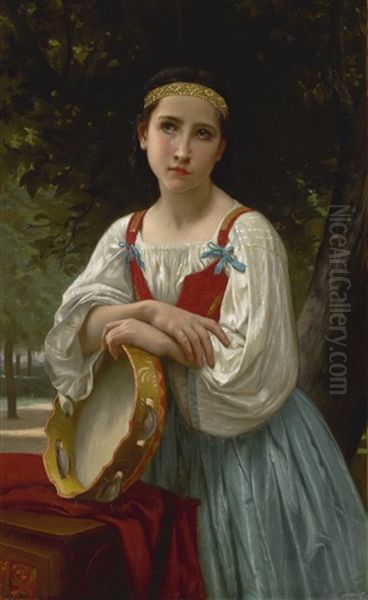 Bohemienne Au Tambour De Basque (reduction) Oil Painting by William-Adolphe Bouguereau